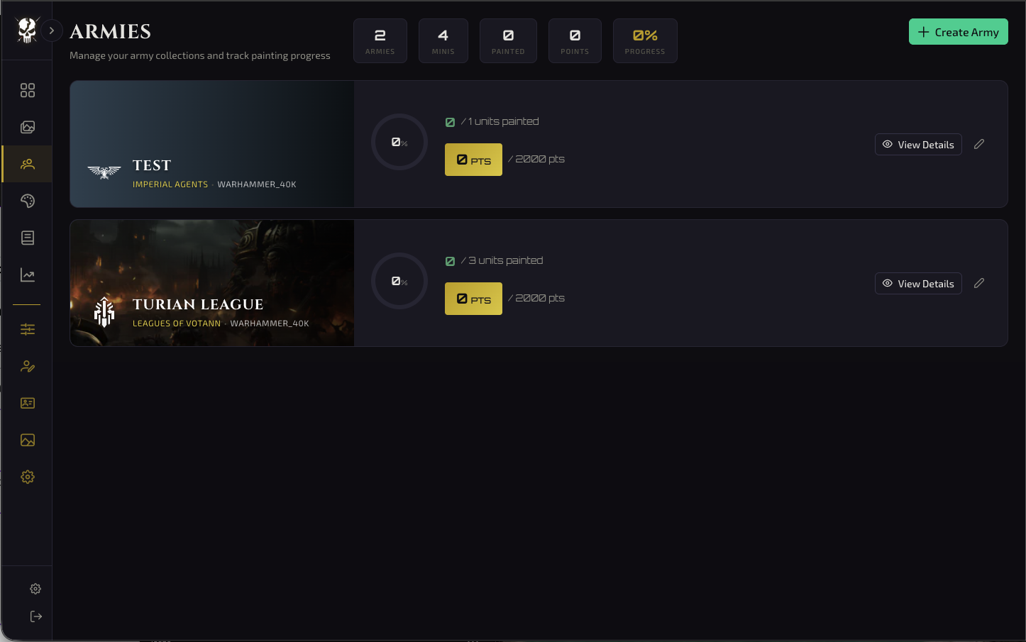 Army Dashboard with Progress
