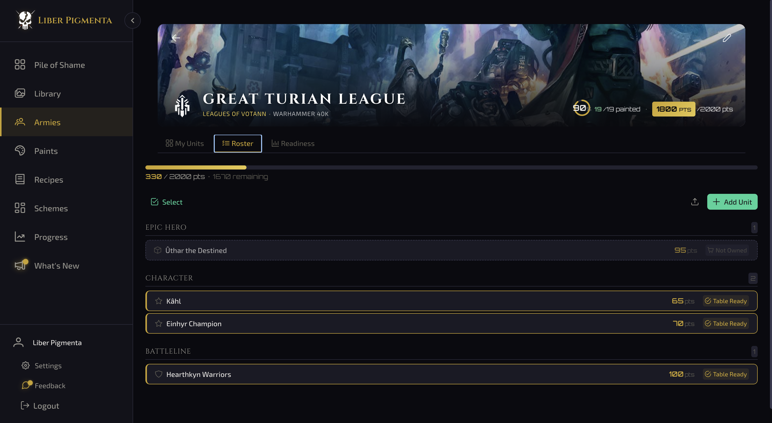 Army Roster Builder with Points Budget