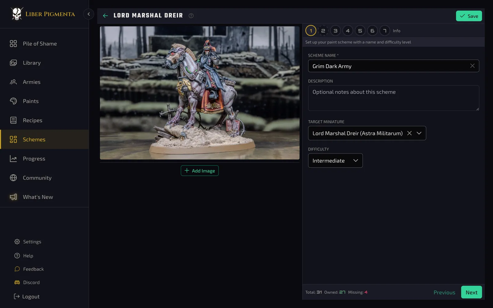 Colour scheme editor with per-area recipe steps